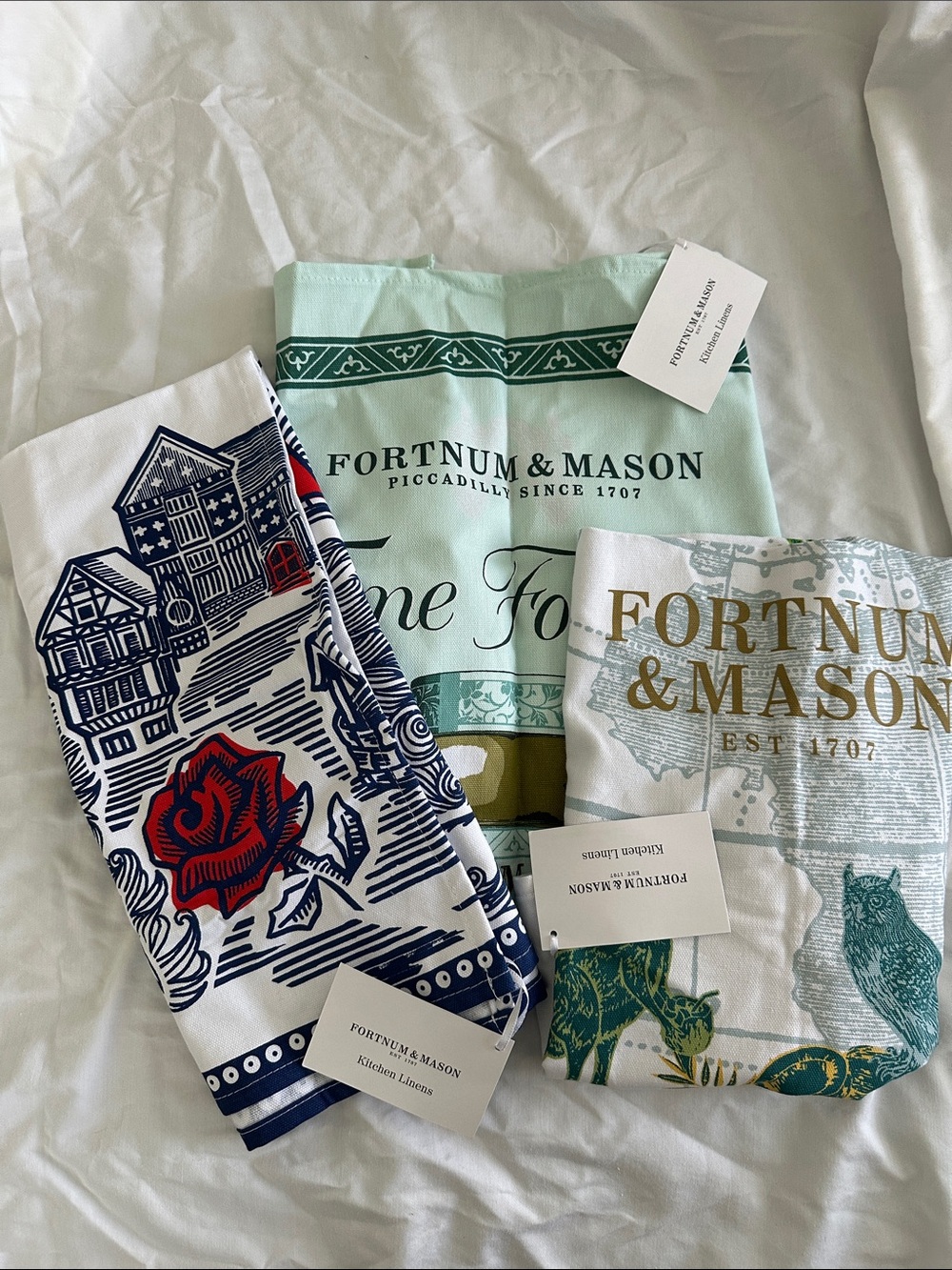 Fortnum & Mason Decorative Tea Towels - Mint, Navy, Red, Gold